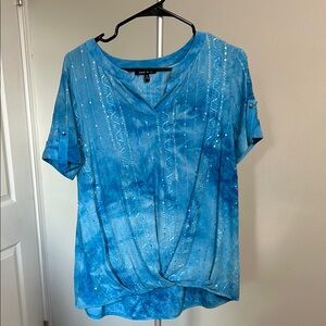 Sami & Jo Blue Relaxed Embellished Tie Front Blouse